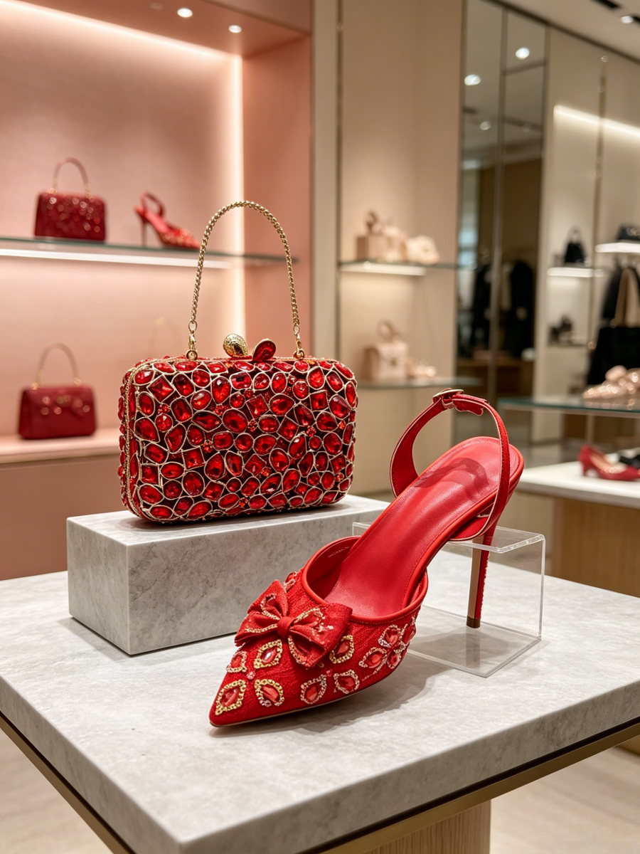 Bright Red Geometric Gem Lace  - Luxury Bags For Women review and price